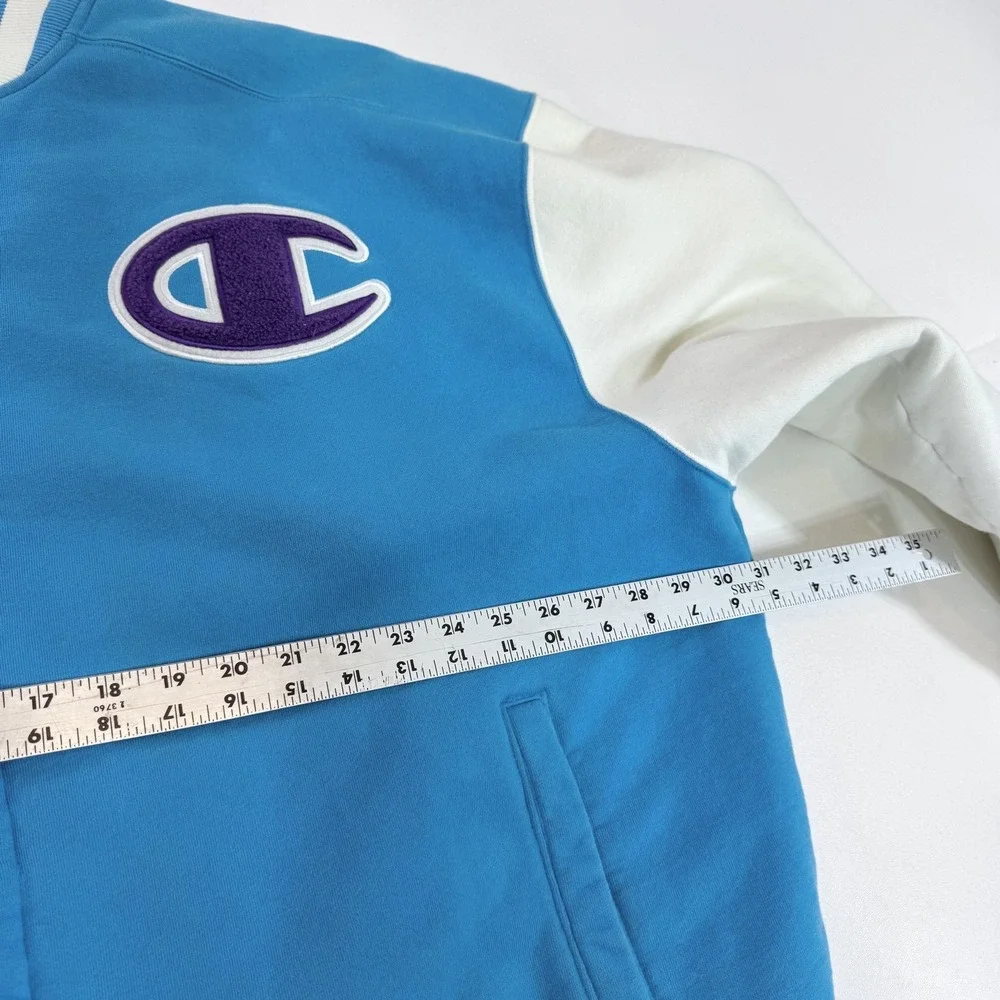 Champion Jacket Mens 3XL Blue White Varsity Letterman Snap Quilted Lined Fleece
